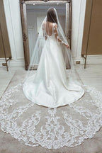 NumberSea Vintage Satin Lace Ball Gown Deep V Neck Wedding Dresses, Bridal Gown, MW593