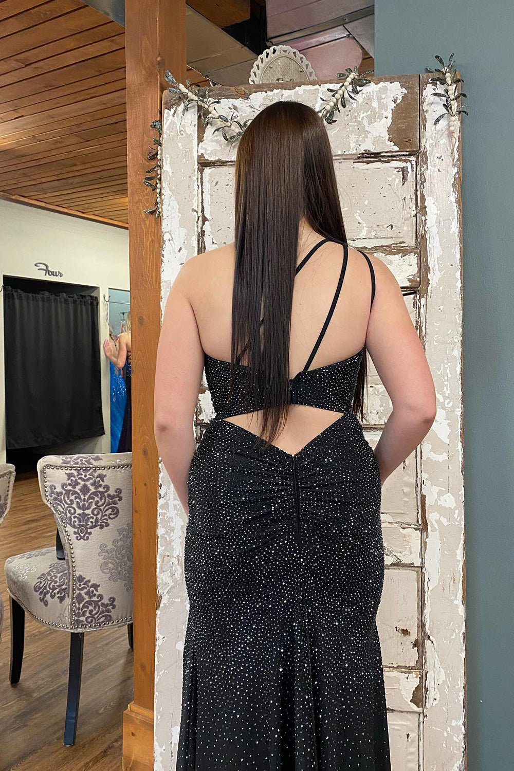 Mermaid One Shoulder Beaded Jersey Prom Dress with Slit