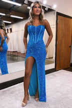 Sheath Sweetheart Sequins Prom Dress with Slit