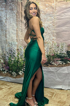 Mermaid Spaghetti Straps Jersey Prom Dress with Slit