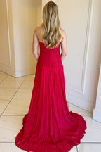 A-Line Sweetheart Pleated Long Prom Dress with Slit