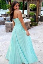 A-Line Sweetheart Pleated Long Prom Dress with Slit