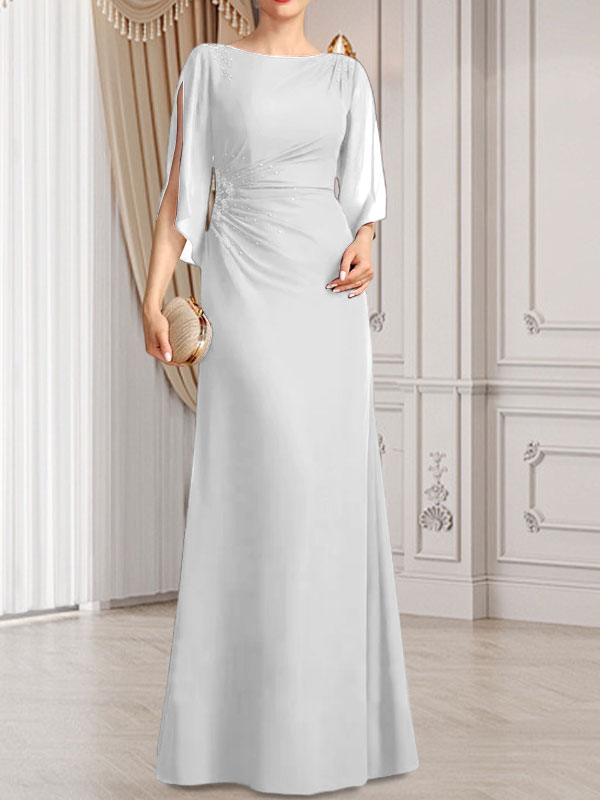 Sheath/Column Scoop Floor-Length Chiffon Mother of the Bride Dress With Pleated Beading