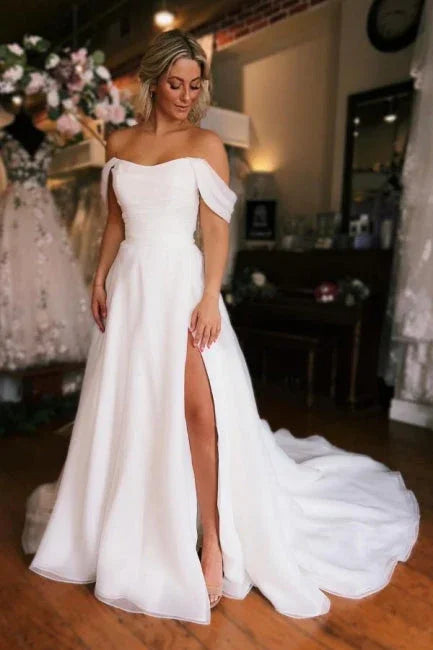 Off the shoulder High split Wedding Dress