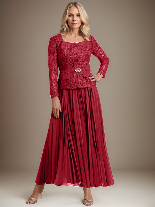 A-line Square Ankle-Length Chiffon Mother of the Bride Dress With Pleated