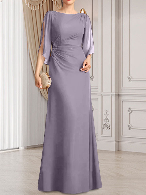 Sheath/Column Scoop Floor-Length Chiffon Mother of the Bride Dress With Pleated Beading