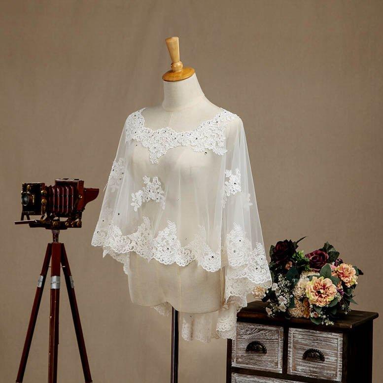 Women's Wrap Shrugs Shawls Tulle Wedding Party / Evening Appliques Flower Lace with Beading