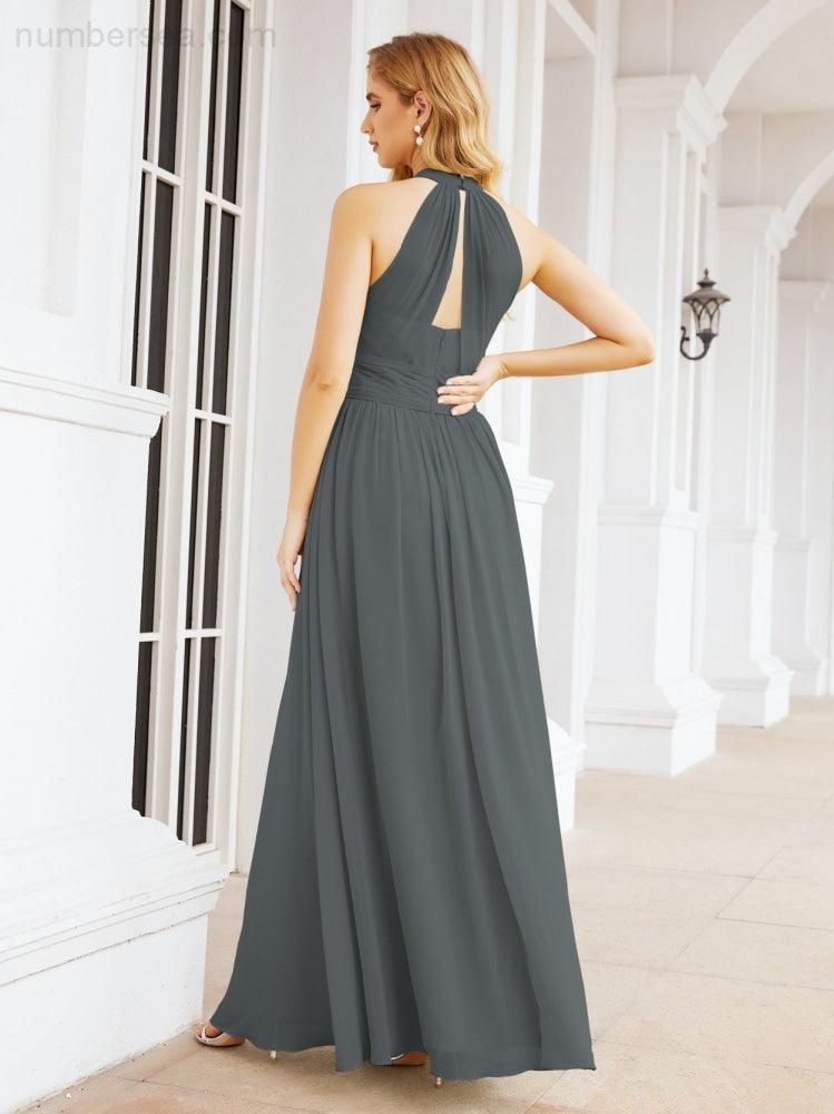 Numbersea Halter Sleeveless Bridesmaid Dresses Long for Party Wedding Evening 28054
