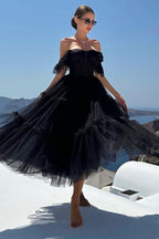 A-Line Corset Ruffled Tulle Prom Dress