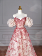 Pretty Tulle Beaded Red A Line Off The Shoulder Prom Dress Evening Dress Formal Birthday Ball Gown Y8621