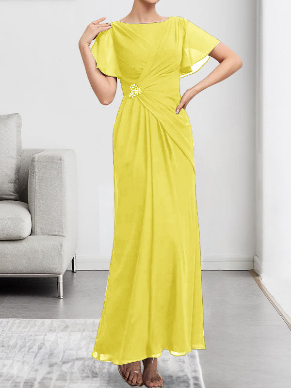 A-line Scoop Illusion Tea-Length Chiffon Lace Mother of the Bride Dress With Beading Sequins