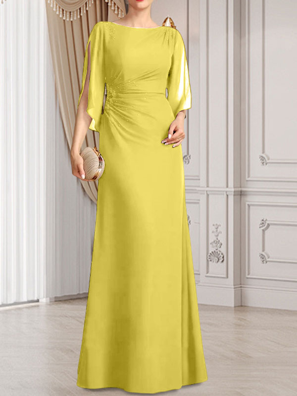 Sheath/Column Scoop Floor-Length Chiffon Mother of the Bride Dress With Pleated Beading
