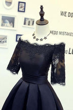 A-line Short Sleeves Homecoming Dresses With Lace Applique