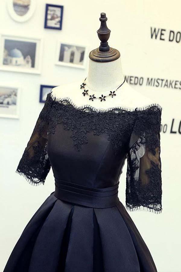 A-line Short Sleeves Homecoming Dresses With Lace Applique