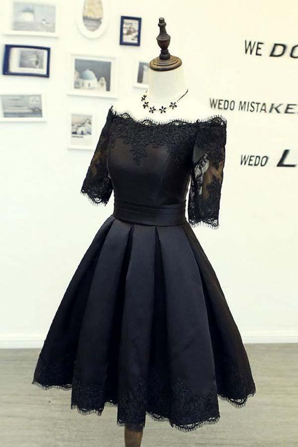 A-line Short Sleeves Homecoming Dresses With Lace Applique