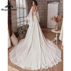 A Line Boho Bohemia Wedding Dress Long Flare Sleeve Lace Chiffon Backless Court Train Sweetheart Robe De Mariée Sheer