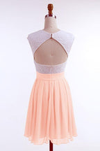 A-line Cap Sleeves Short Pearl Chiffon Homecoming Dress with Lace