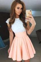 A-line Cap Sleeves Short Pearl Chiffon Homecoming Dress with Lace