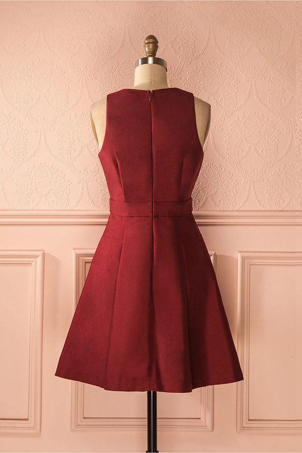 A-Line Deep V-Neck Sleeveless Lace-up Satin Homecoming Dress