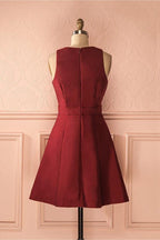 A-Line Deep V-Neck Sleeveless Lace-up Satin Homecoming Dress
