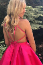 A-Line Deep V-Neck Above-Knee Fuchsia Homecoming Dress