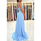 A Line Double Straps Lace Long Prom Formal Dress