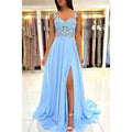 A Line Double Straps Lace Long Prom Formal Dress