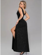 A-Line Elegant Formal Evening Dress V Neck Sleeveless Floor Length Cotton Blend with Draping