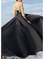 A-Line Empire Engagement Formal Evening Dress Off Shoulder Half Sleeve Floor Length Chiffon with Lace Insert Appliques