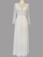 A-Line Evening Gown Glittering Dress Engagement Sweep / Brush Train Short Sleeve V Neck Chiffon with Sequin Slit
