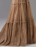 A-Line Evening Gown Glittering Dress Formal Wedding Guest Floor Length Sleeveless Strapless Tulle with Pleats