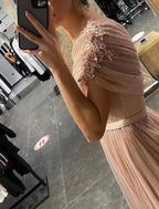 A-Line Evening Gown Glittering Dress Wedding Prom Court Train Sleeveless One Shoulder Tulle with Glitter Ruched Appliques