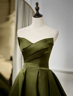 A-Line Evening Gown Open Back Dress Formal Wedding Guest Floor Length Sleeveless Strapless Satin with Pleats Strappy