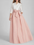A-Line Evening Gown Party Dress Cute Dress Formal Evening Floor Length 3/4 Length Sleeve Shirt Collar Fall Wedding Guest Taffeta with Bow(s) Splicing