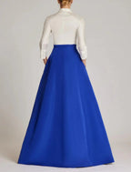 A-Line Evening Gown Party Dress Cute Dress Formal Evening Floor Length 3/4 Length Sleeve Shirt Collar Fall Wedding Guest Taffeta with Bow(s) Splicing