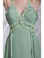 A-Line Evening Gown Sparkle Dress Formal Evening Floor Length Sleeveless Spaghetti Strap Chiffon with Beading