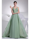 A-Line Evening Gown Sparkle Dress Formal Evening Floor Length Sleeveless Spaghetti Strap Chiffon with Beading