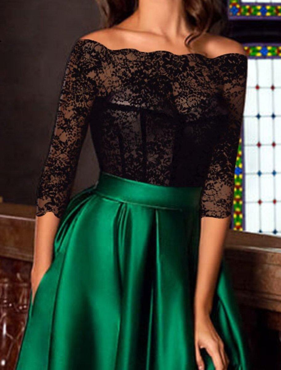 A-Line Evening Gown Vintage Dress Masquerade Engagement Floor Length 3/4 Length Sleeve Off Shoulder Satin with Appliques