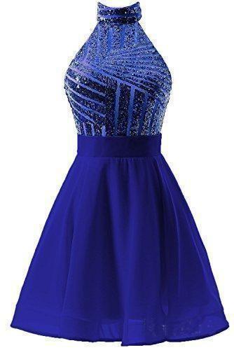 A-Line Halter Short Chiffon Homecoming Dress with Sequins