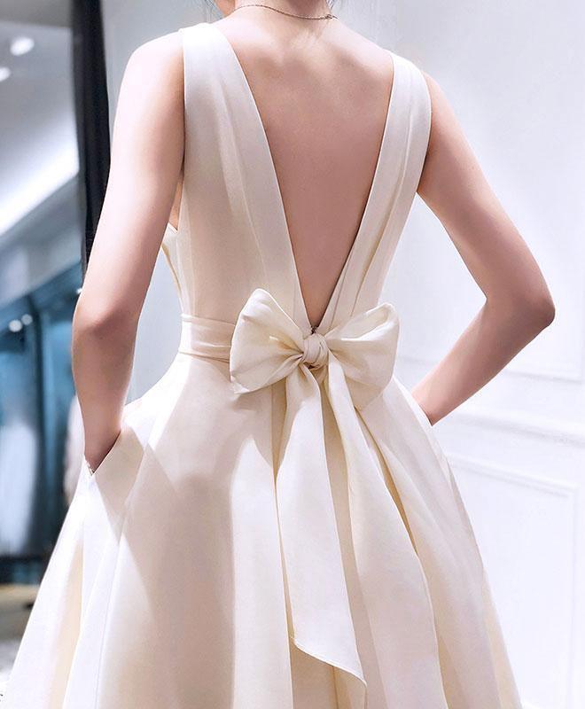 A-line High Low V Neck Tea Length Prom Dress Party Dress