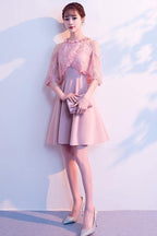 A-line High Neck Satin Homecoming Dresses Party Dresses