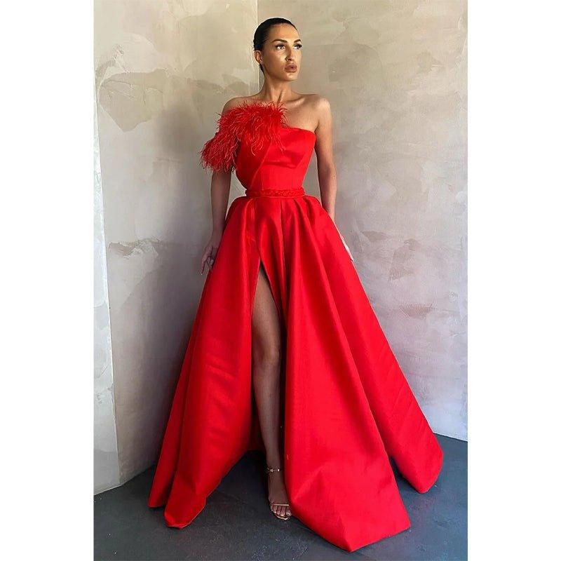 A-line High Split Strapless Prom Dress with Pockets