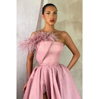 A-line High Split Strapless Prom Dress with Pockets