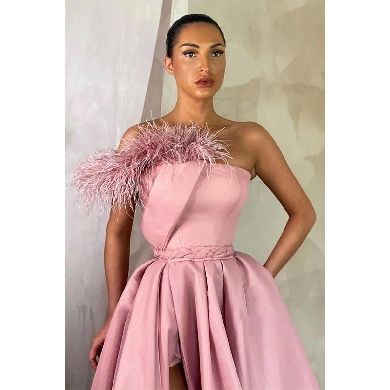 A-line High Split Strapless Prom Dress with Pockets