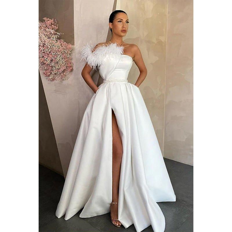 A-line High Split Strapless Prom Dress with Pockets