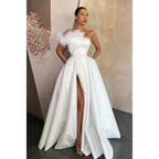 A-line High Split Strapless Prom Dress with Pockets