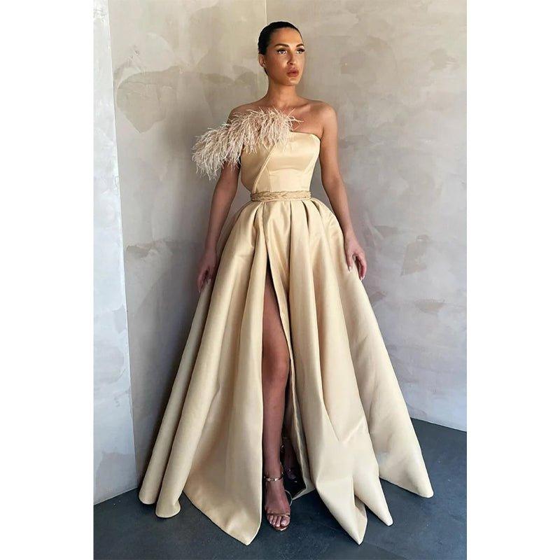 A-line High Split Strapless Prom Dress with Pockets