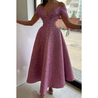 A Line Illusion Neckline Cap Sleeves Tea Length Formal Evening Dress
