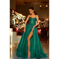 A Line Illusion V Neck Appliques High Split Long Sparkly Prom Formal Dress