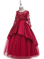 A-Line Jewel Neck Wedding Formal Evening Pageant Flower Girl Dresses With Sleeves